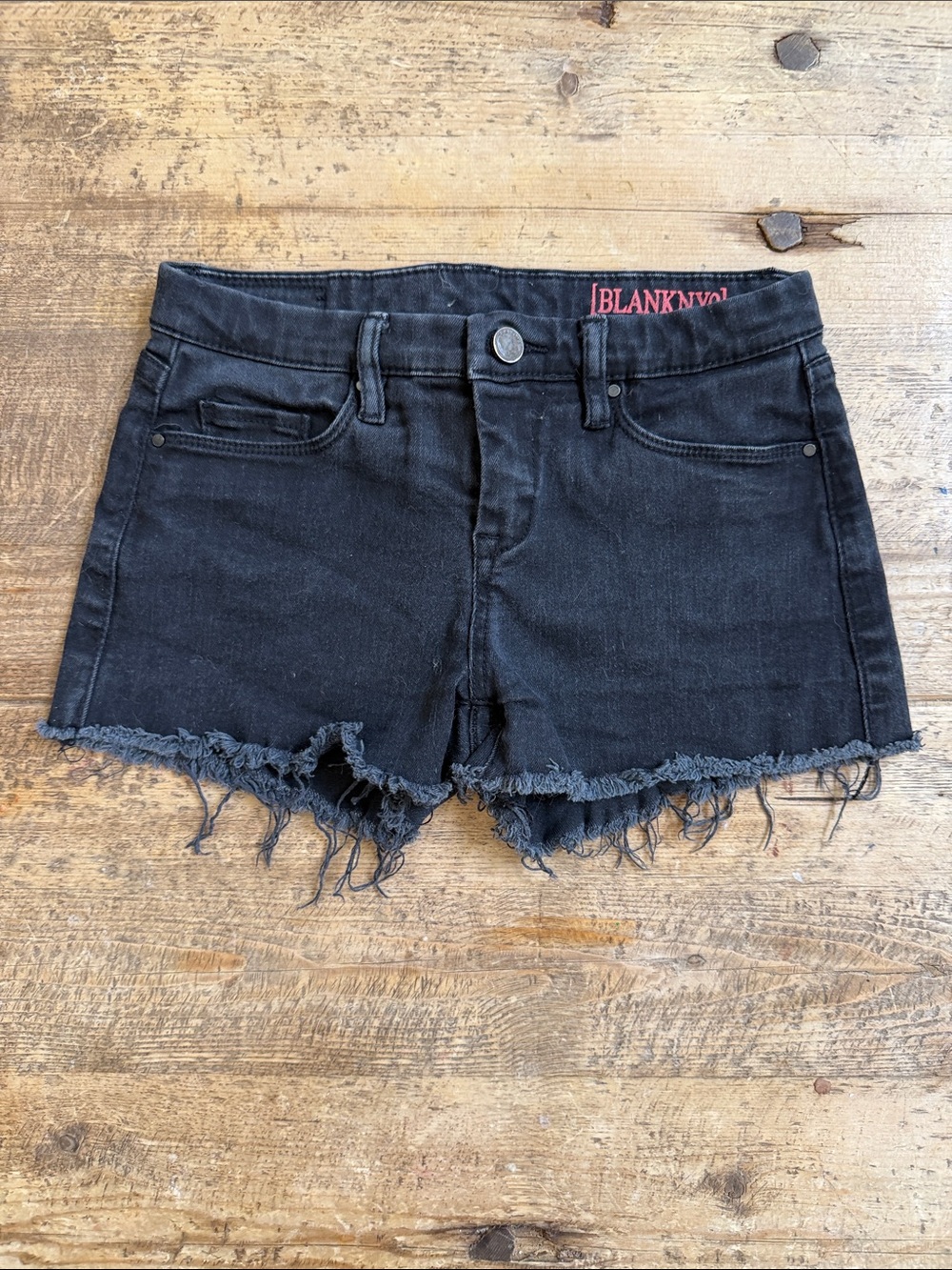 Blank NYC Black Frayed Hem Denim Shorts
